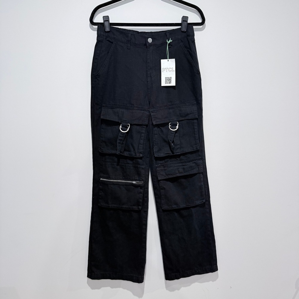 PTCL Black Cargo Pants Utility Pockets D-Ring Detail‎ Women's Size 28 NEW